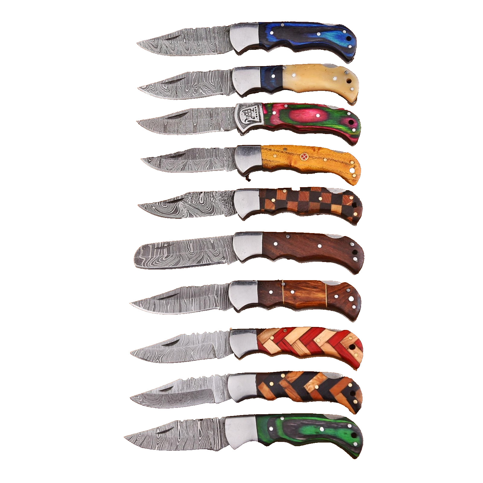Lot of 10 Handmade Damascus Steel Camping Tactical Folding blade POCKET Knives