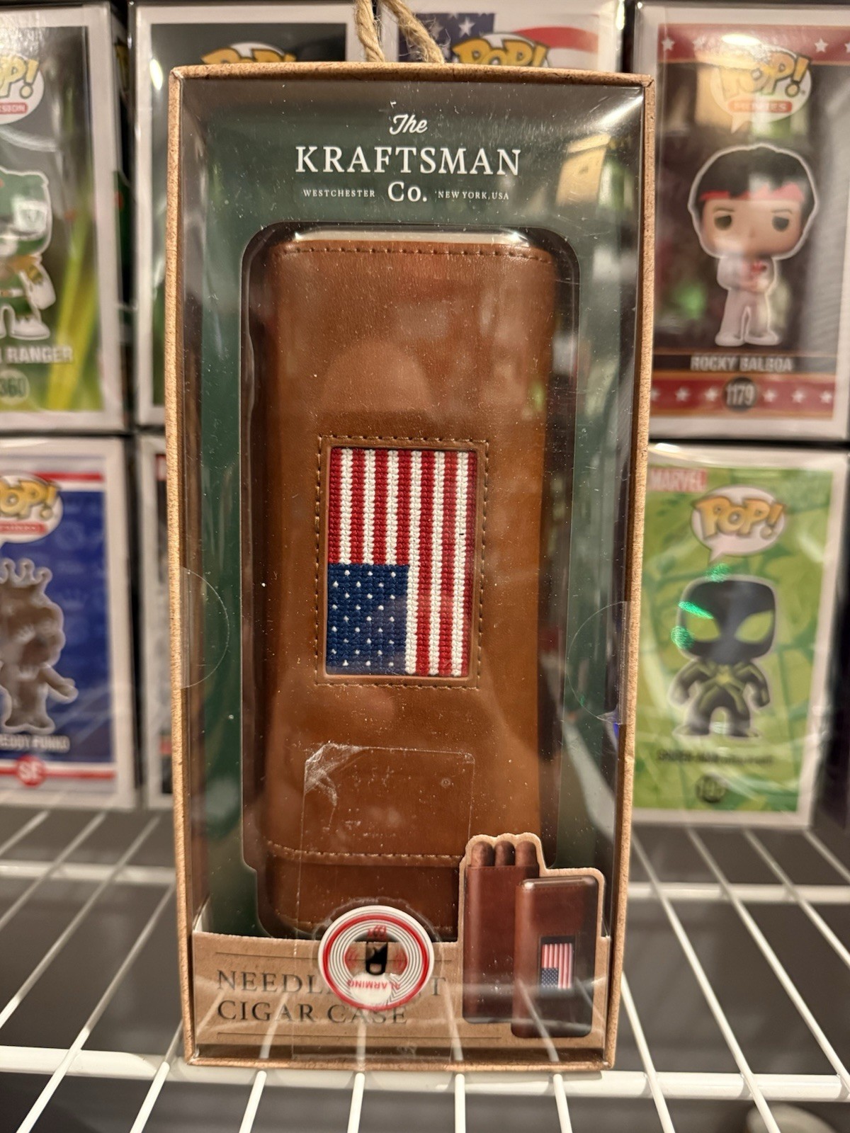 The Kraftsman Co. Hand-Stitched USA flag Leather Needlepoint Cigar Case Brown