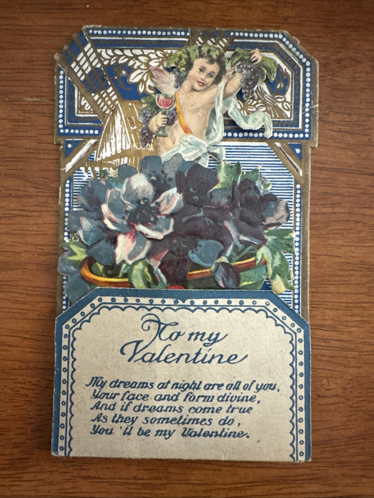 Antique 1900s German Pop-Up Embossed Valentine Postcard Cupid Flowers Rare