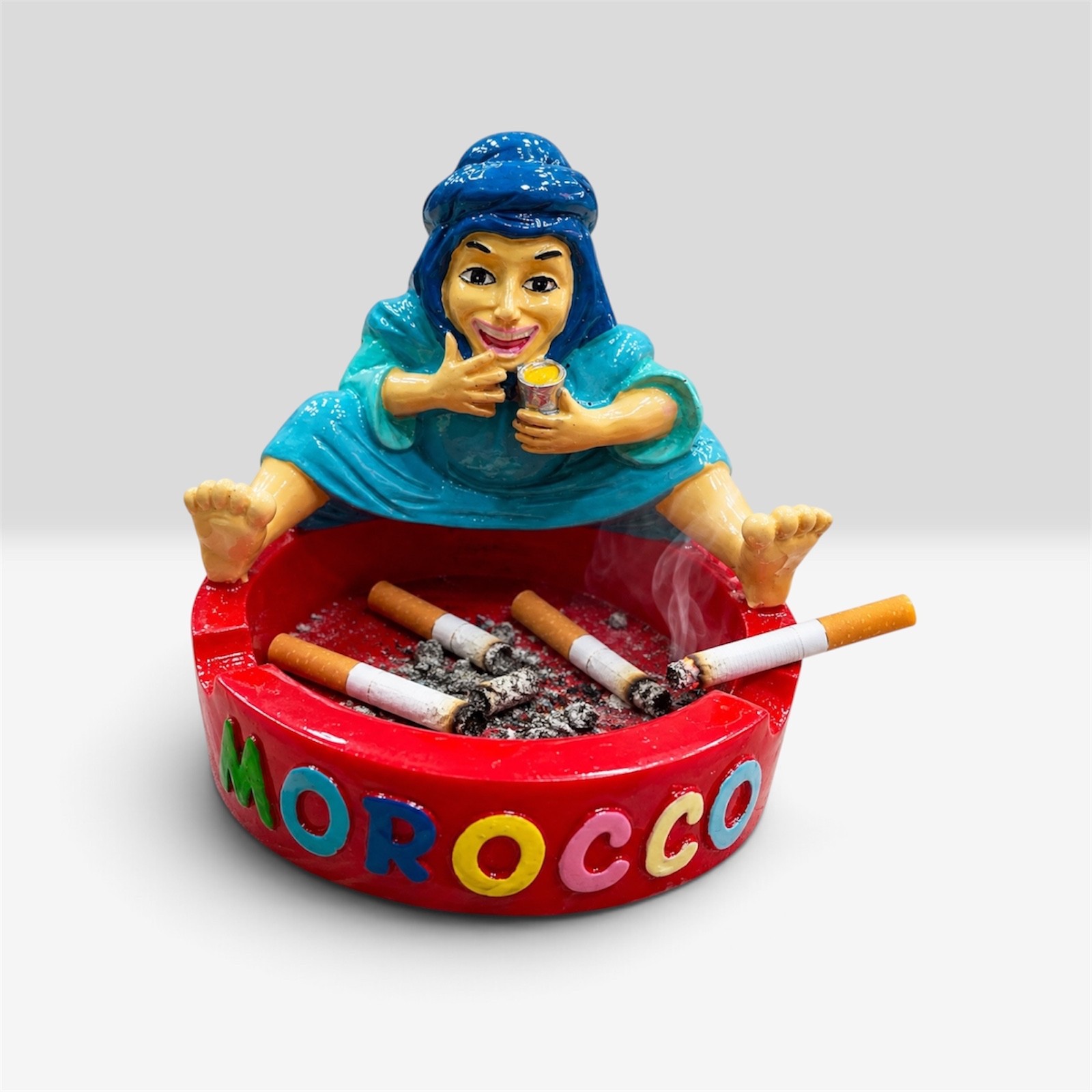 Handmade Moroccan Ceramic Ashtray – Decorative Souvenir with Saharan Camel Desig