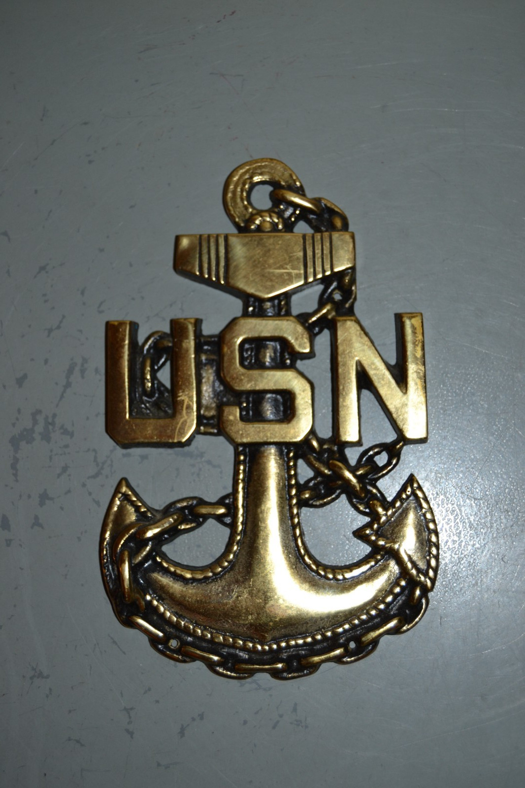 Vintage US Navy Wall Plaque Solid Brass Anchor (Item 1)