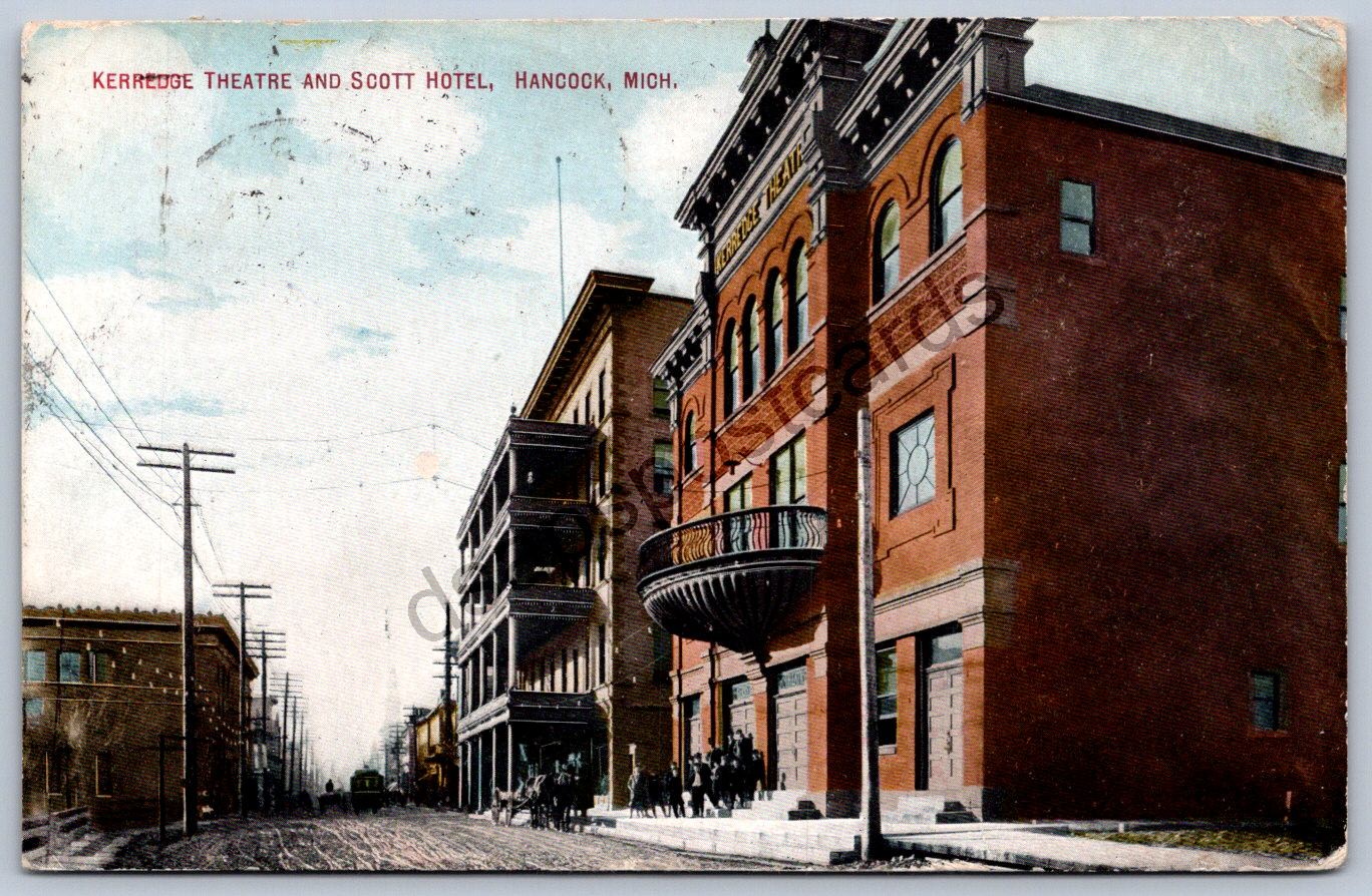 K49/ Hancock Michigan Postcard c1910 Kerredge Theatre Scott Hotel 18