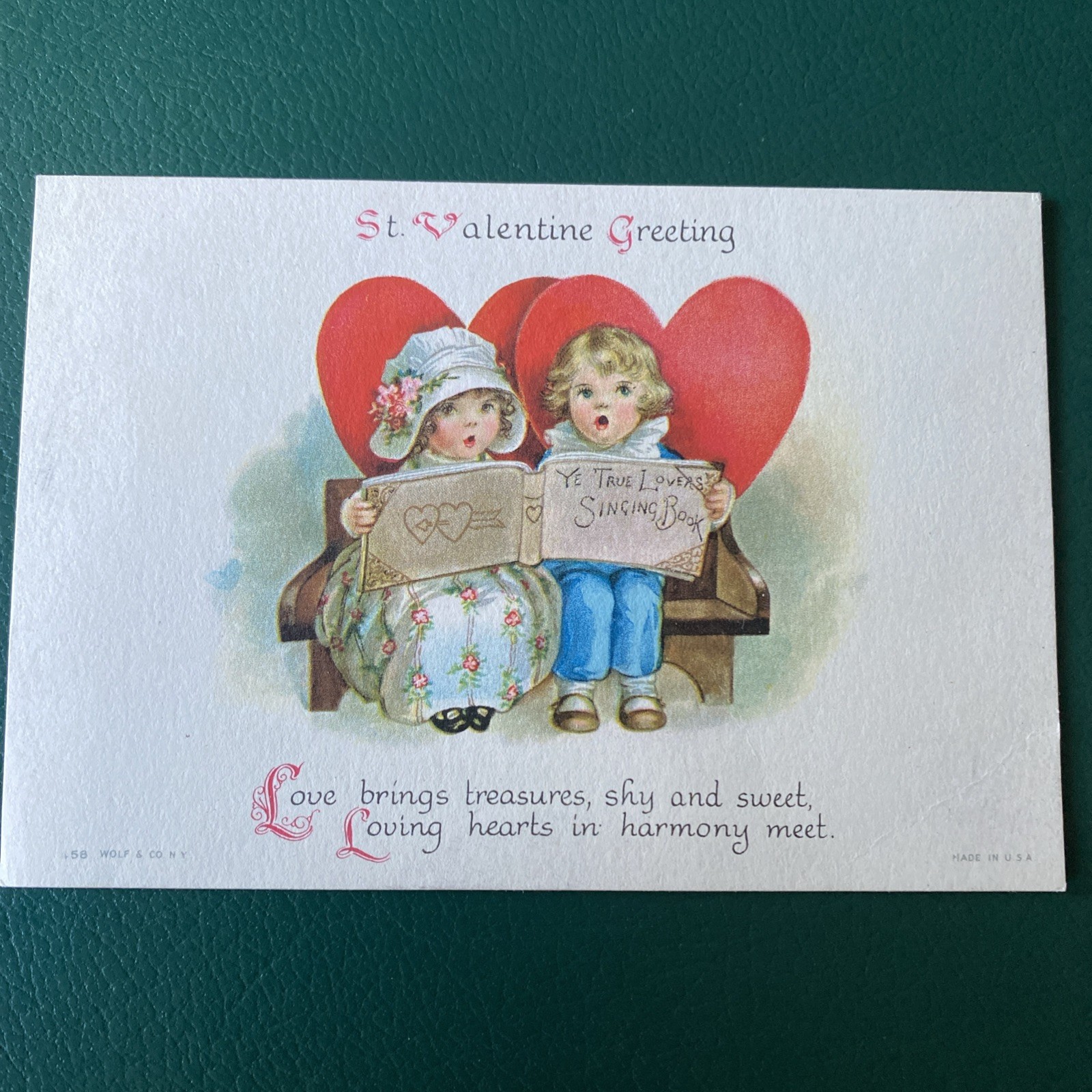 Antique 1910s Valentine Postcard Ellen Clapsaddle Wolf & Co NY- Two Children