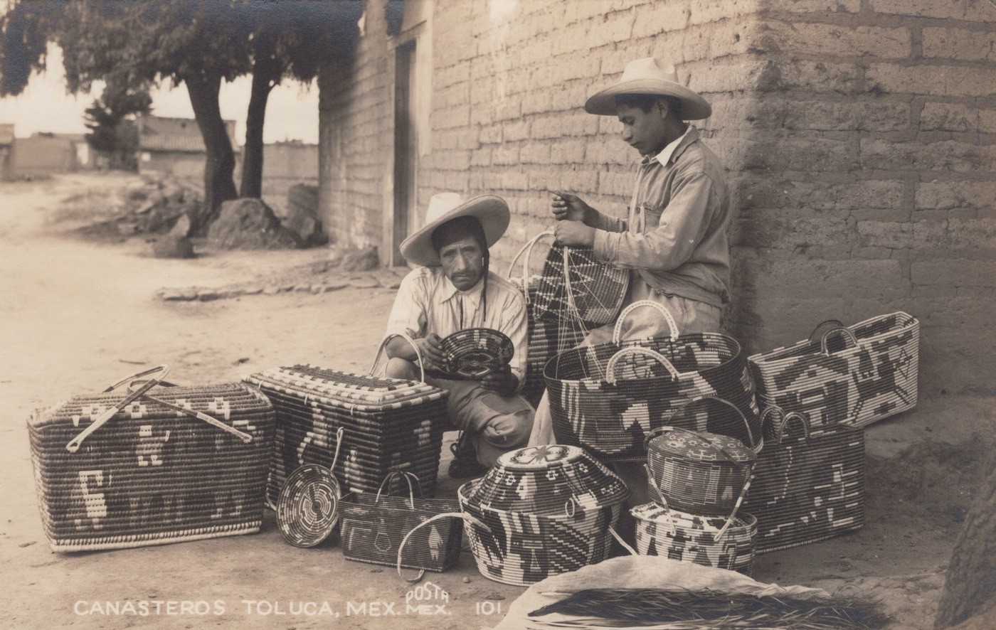 Mexico Basket Weavers Toluca Craft Folk Art Antique 1920s - RPPC Photo Postcard