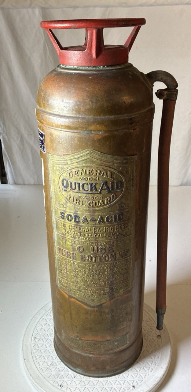 Vintage General Quick Aid Soda Acid Fire Extinguisher Brass 23” Decor