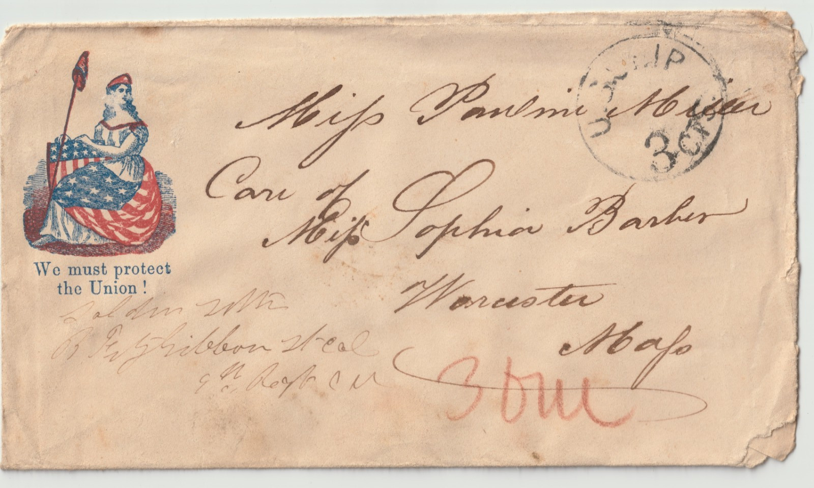Civil War Patriotic Cover Seated Liberty We Must Protect the Union PAID 3