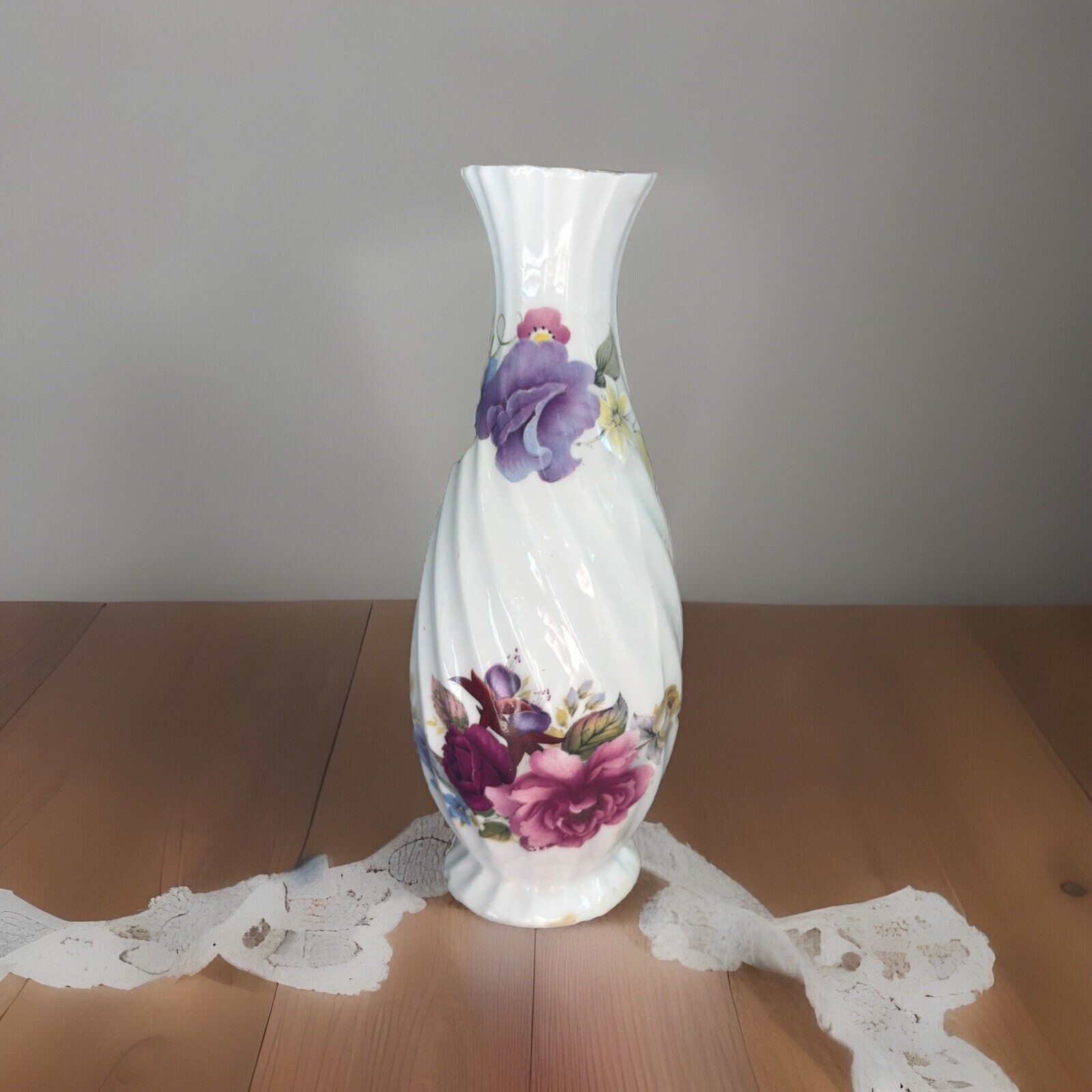 Vintage Fine Bone China Floral Bud Vase 5” Tall