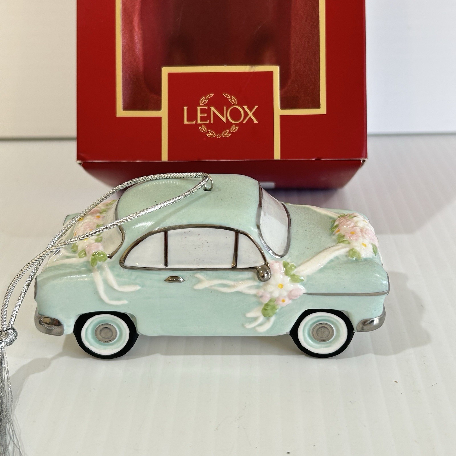 Lenox Just Married Vintage Blue Car Christmas Ornament Porcelain *Personalized*