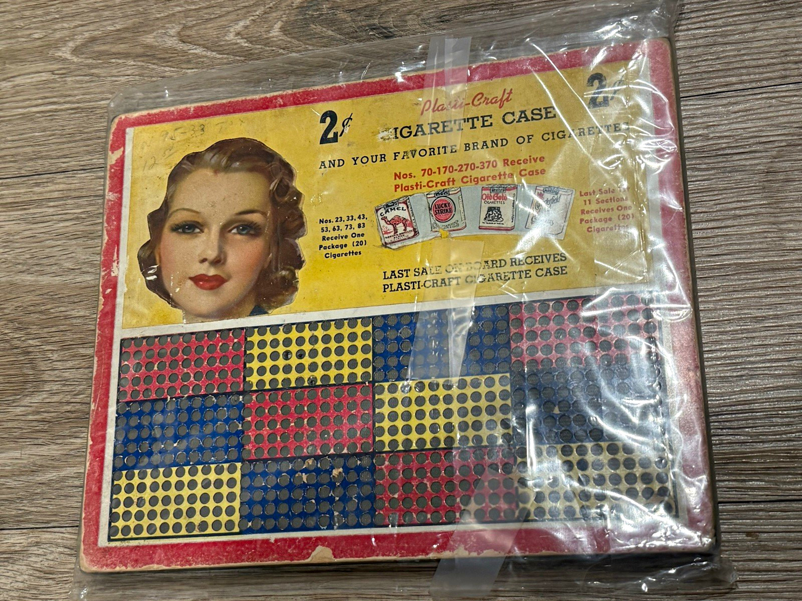 Vintage 2¢ Cigarette Tobacco Punch Board Trade Stimulator Hole Grid Game