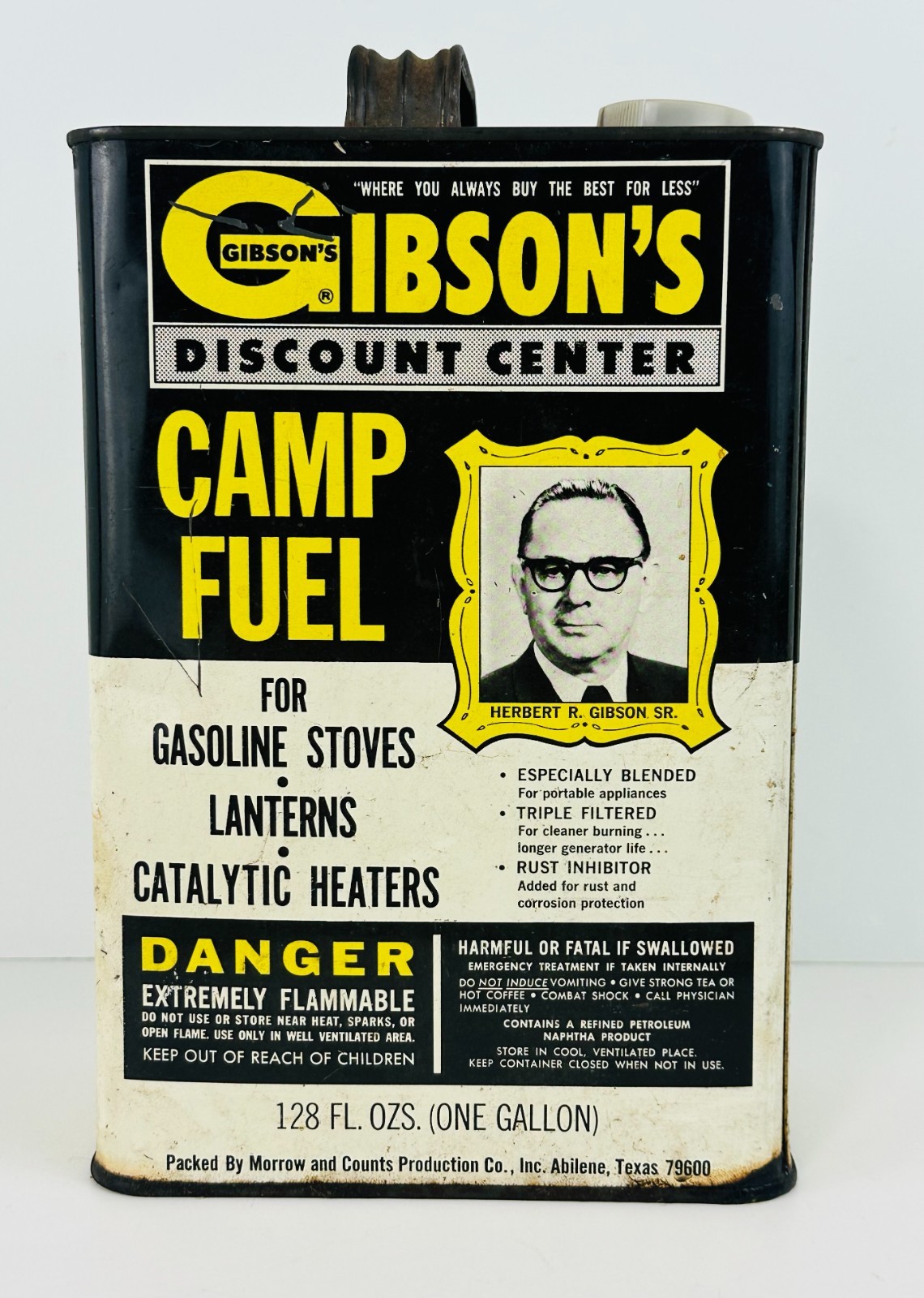 Vtg Gibson's discount center Advertising Camp fuel can empty collectible 1 gal