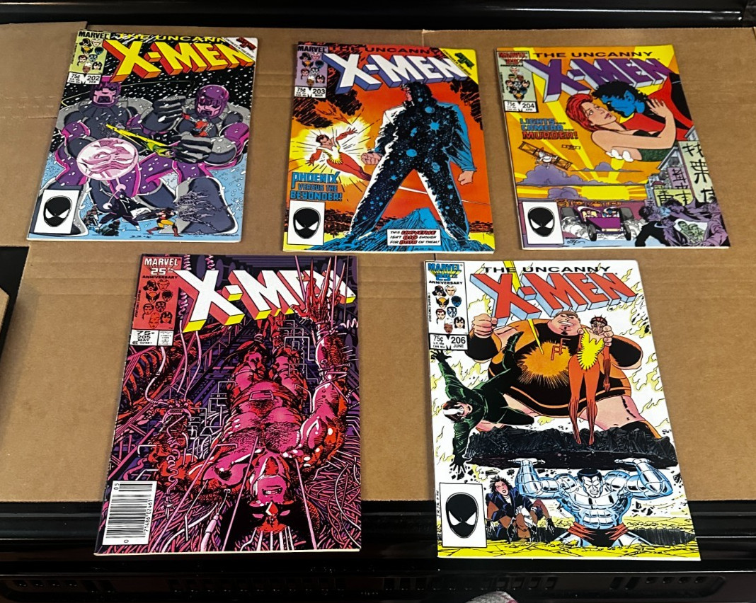 uncanny x-men #202-206  5 book  set vf- average