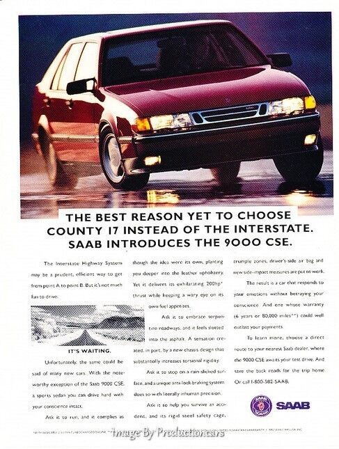 1992 1993 SAAB 9000CSE - Original Advertisement Print Art Car Ad J643