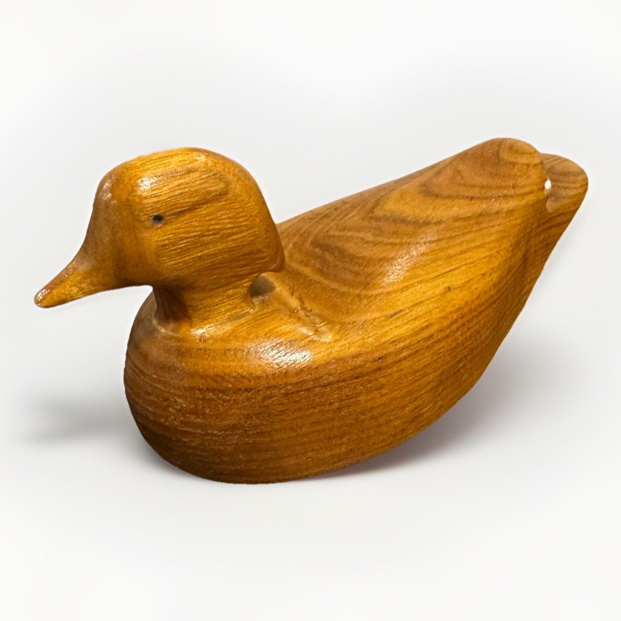 Vtg Hand Carved Solid Wood Mallard Duck Decoy Decorative 6” Long Cottage Cabin