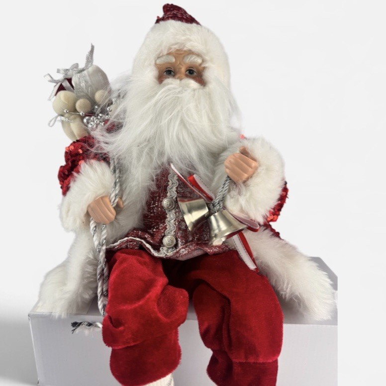 Decorative Santa Claus Festive Holiday Shelf Sitting Figure 19” Red Sequin Suit