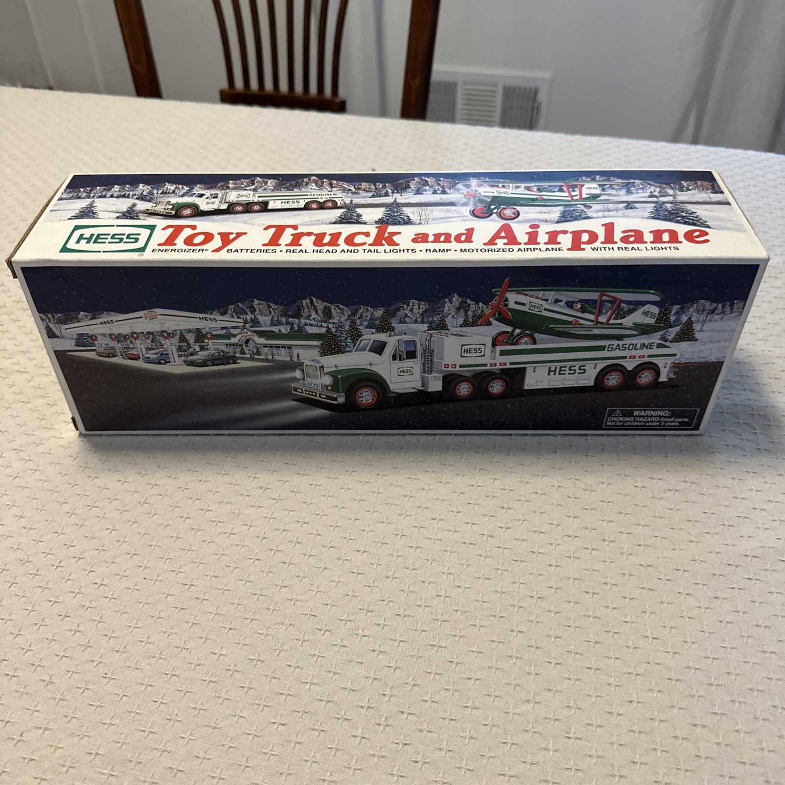 Hess 2002 Toy Truck and Airplane w/ Original Box, White/Green/Red Gas & Oil