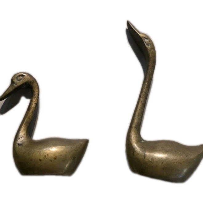 Vintage Pair Of Brass Swans From 1970s and 80s