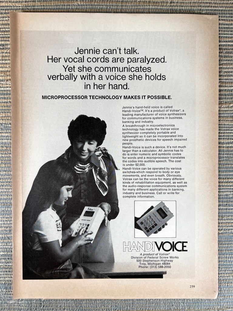 Handi-Voice Votrax Speech Synthesizer Troy Michigan 1977 Vintage Print Ad