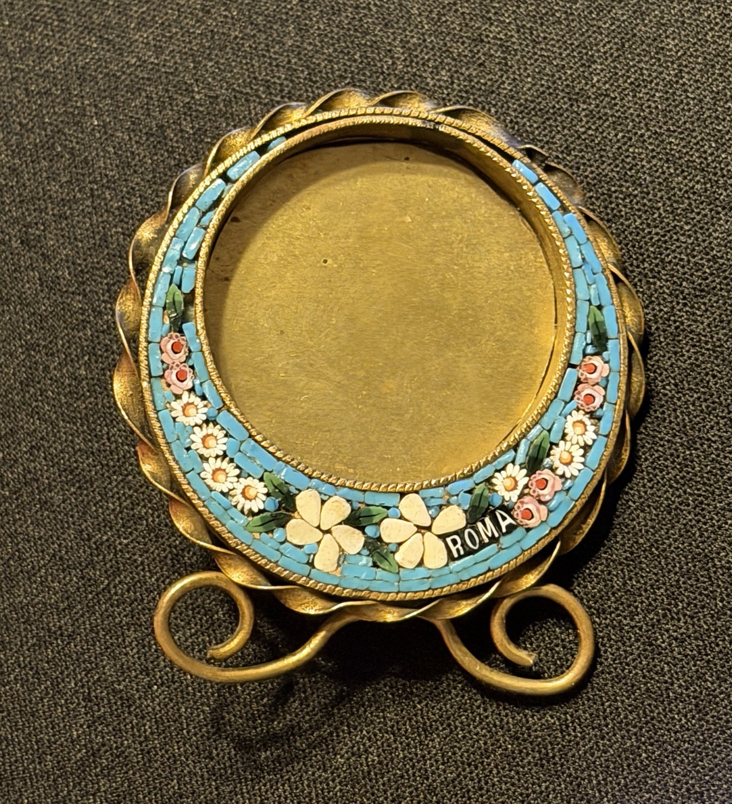 Antique Italian Micro-Mosaic Round Miniature ROMA Grand Tour Picture Frame