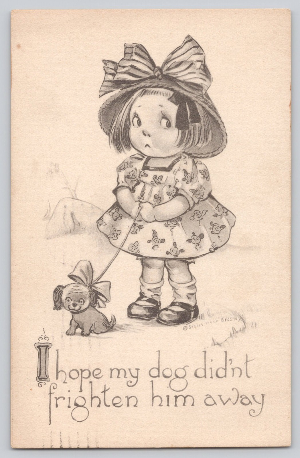 I Hope My Dog Didn't Frighten Him Away Comic Postcard 1913