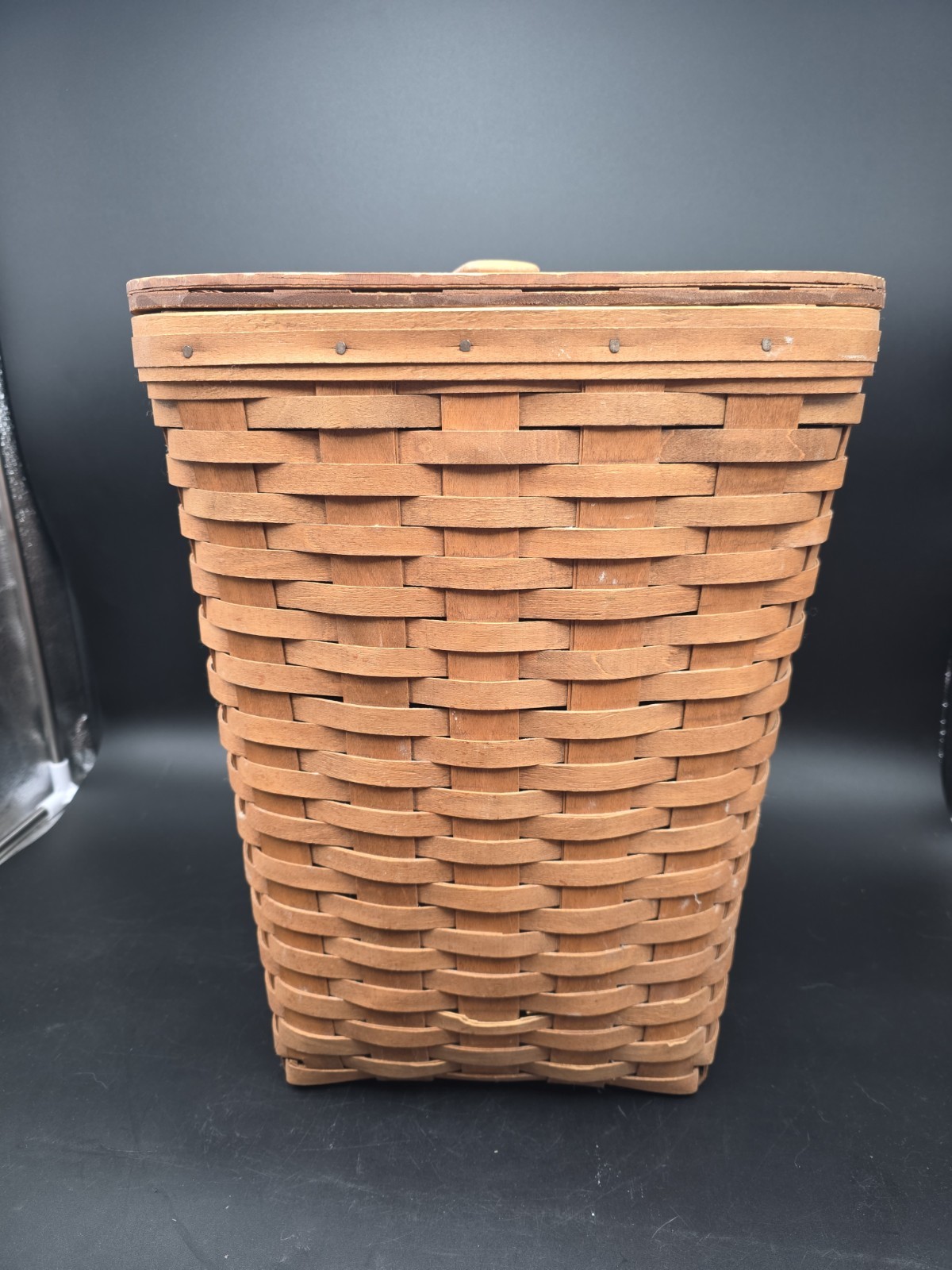 Vtg 1985 Longaberger Laundry Hamper Storage Basket 17” Tall Lid