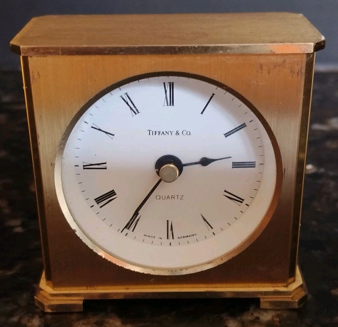 Vintage MCM Tiffany & Co Luxury Gold Tone Table Desk Portfolio Mantle Clock
