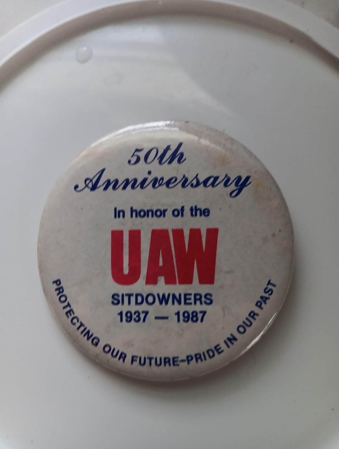 Vtg  1987 UAW Pin 50th Anniversary For Sit Down 2 1/2\
