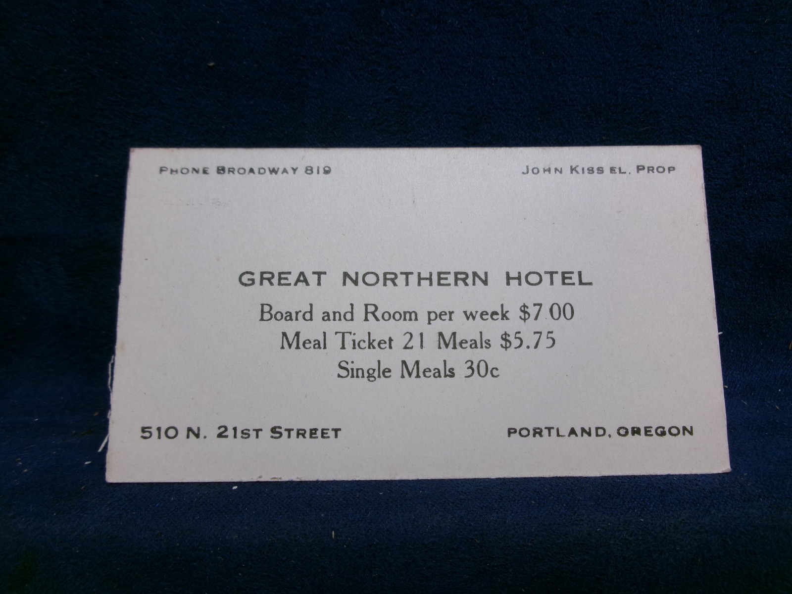 GREAT NORTHERN HOTEL PORTLAND OREGON CIRCA EARLY 1900S BUSINESS CARD NO PHONE
