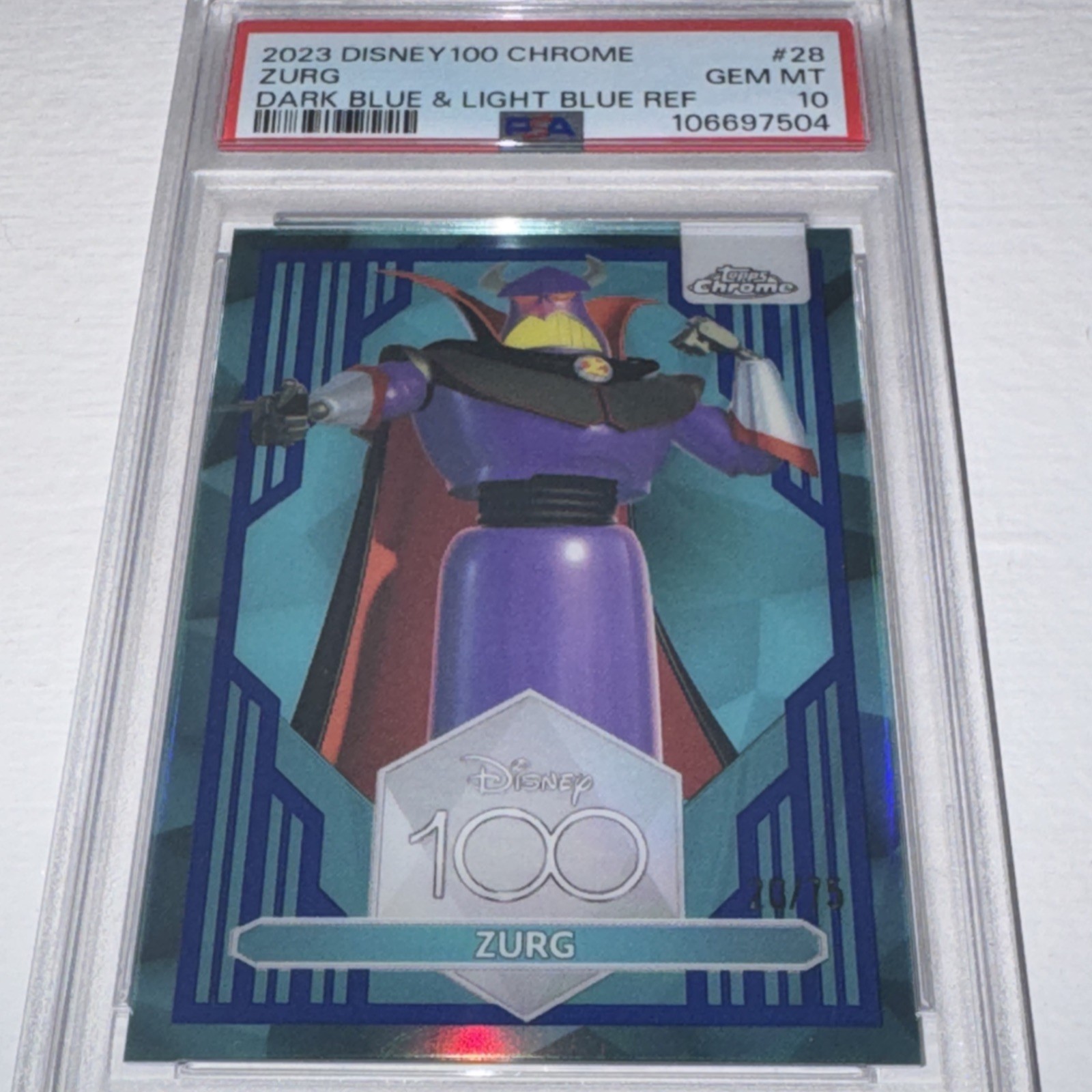 ZURG #28 2023 Topps Chrome Disney 100 DARK BLUE LIGHT BLUE /75PSA 10