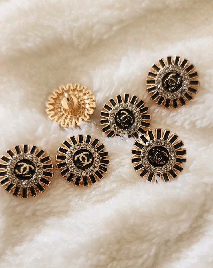 STAMPED Chanel lot of 6 Designer Black Gold Button Metal 15mm