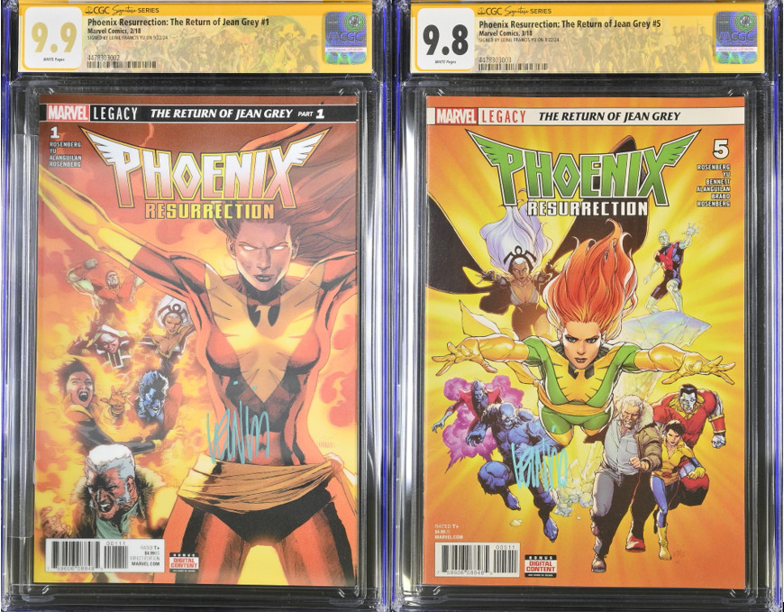 Phoenix Resurrection #1 CGC 9.9 & #5 9.8 Signed Leinil Yu Alex Ross Custom Label