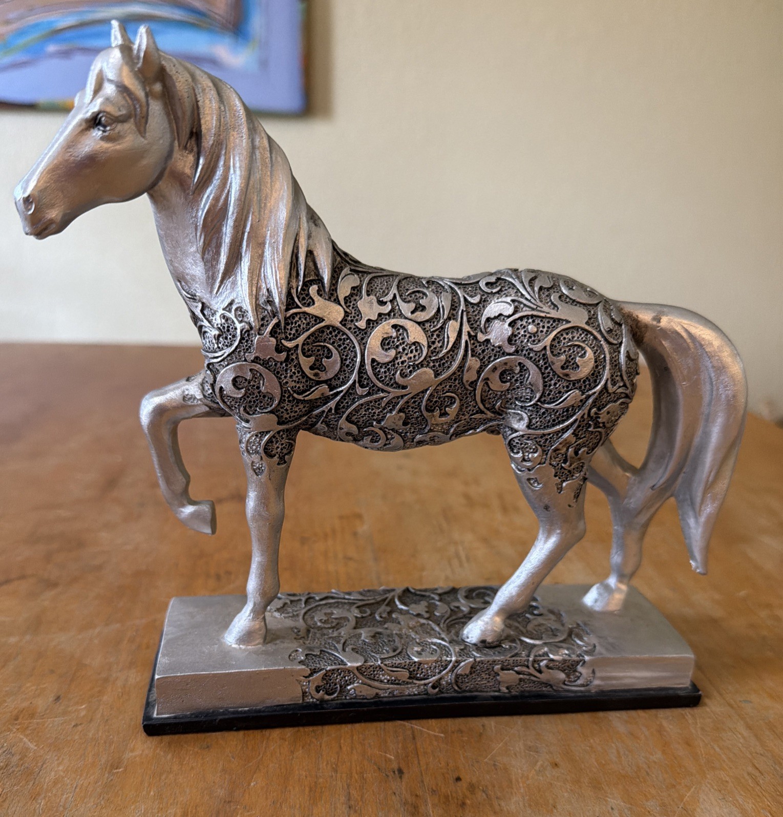 Ebros Equestrian Filigree Graceful Sauntering Silver Horse Statue 7.75