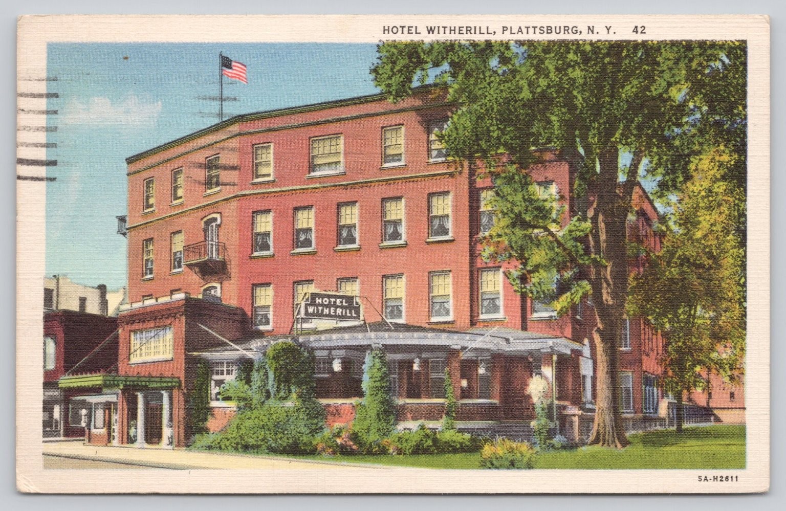 Hotel Witherill Plattsburg NY 1936 Linen Postcard Curt Teich Art-Colortone