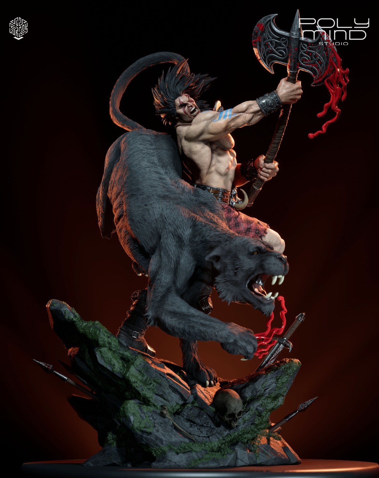 Slaine | Warp‑Fury Barbarian & Battle‑Beast | UNPAINTED | 1/6 Scale Resin Statue