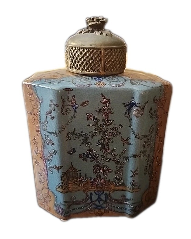  Vintage Wong Lee Porcelain Jar with Bronze Accent Lid  