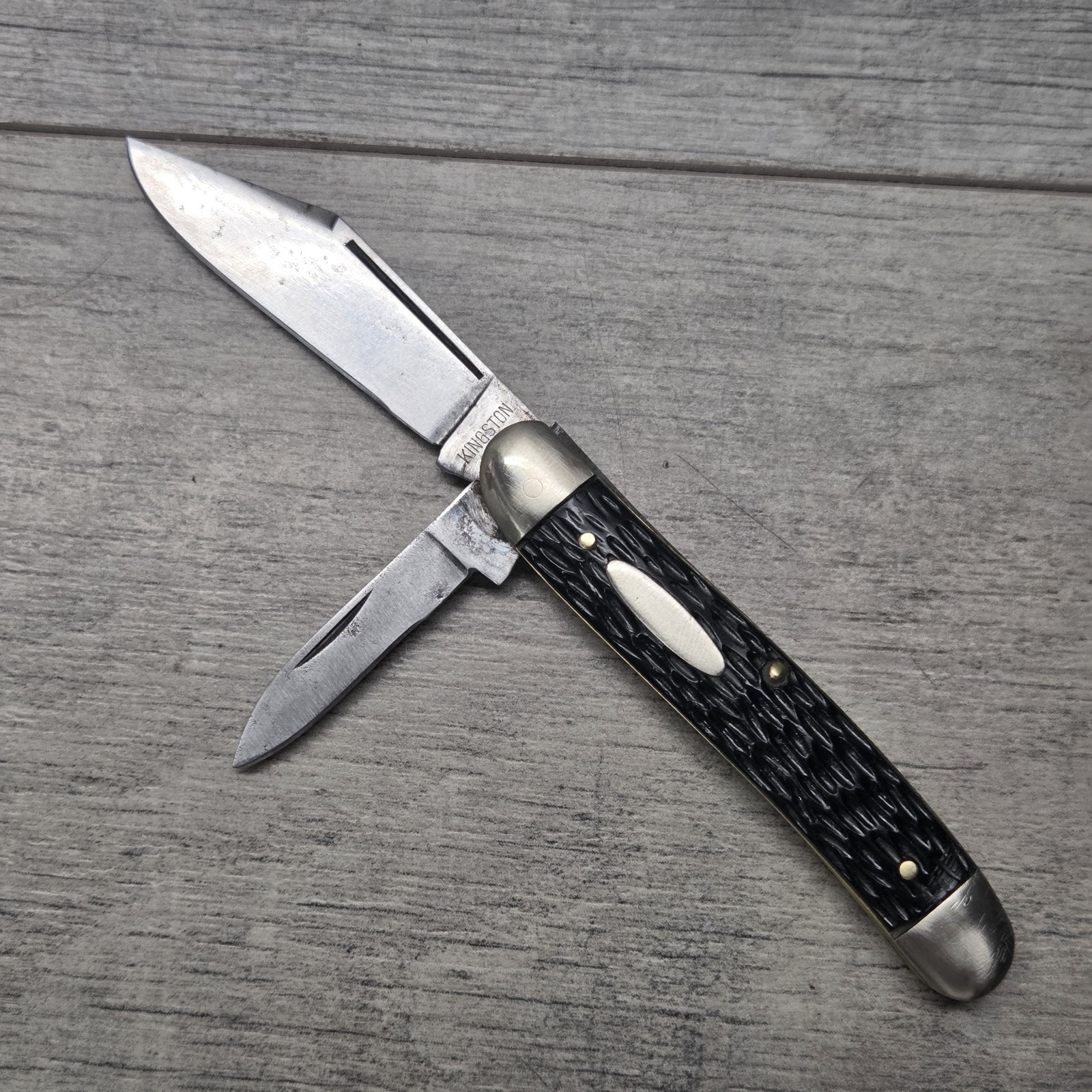 Vintage Kingston USA 2 Blade Jack Pocket Knife Black Jigged Handle
