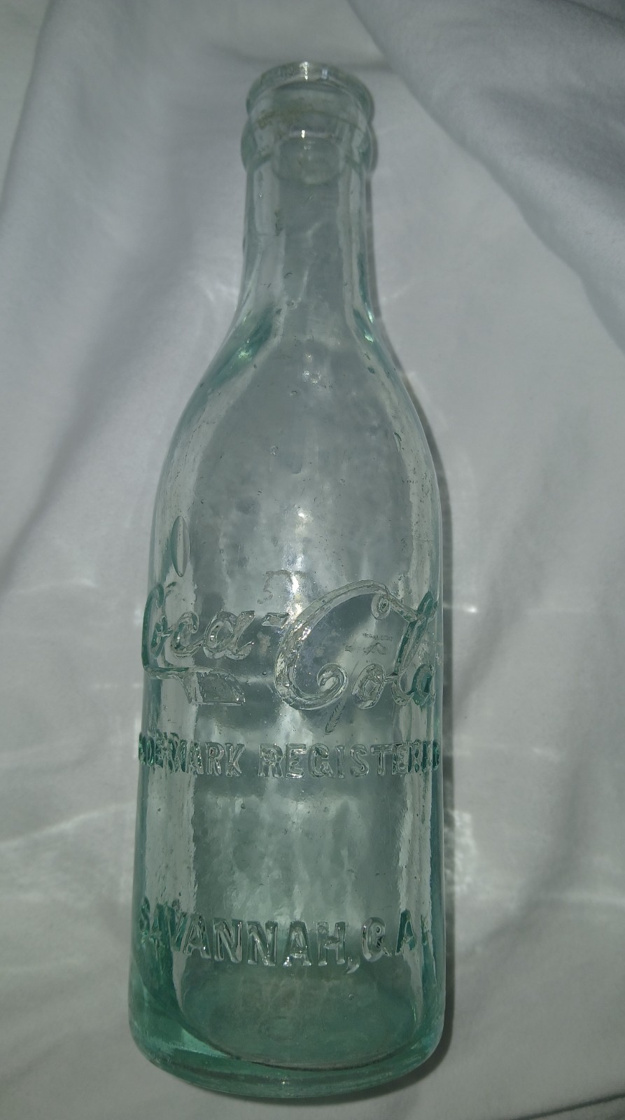 Antique 1890\'s Coca-Cola Straight Sided Aqua Glass Bottle Savannah GA Embossed