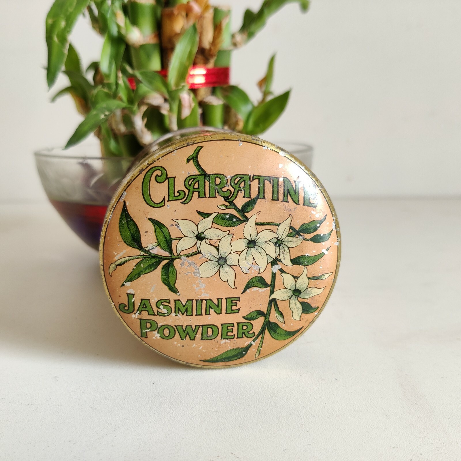 1930s Vintage Claratine Jasmin Toilet Powder Advertising Tin Box London TB434