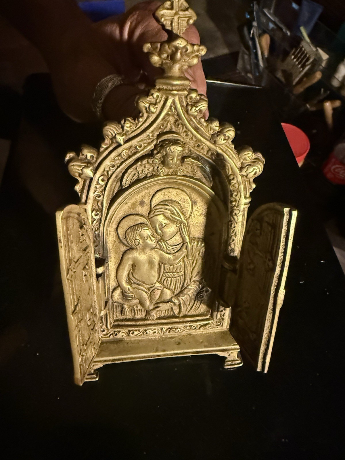 Ancient Religious Gilded Bronze Triptych