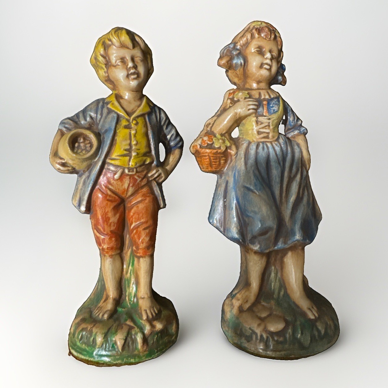Vintage French Farm Boy And Girl Chalkware Figurines