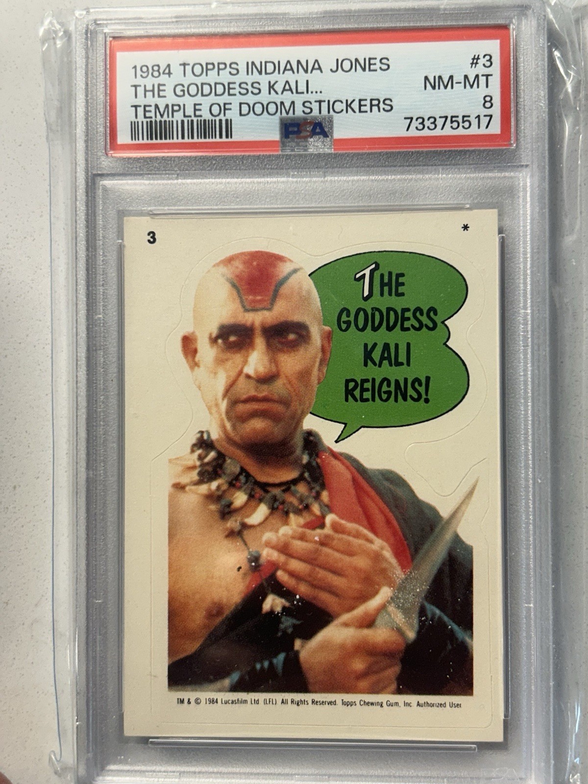 (POP 3) 1984 Topps Indiana Jones Temple of Doom Sticker #3 PSA 8 \
