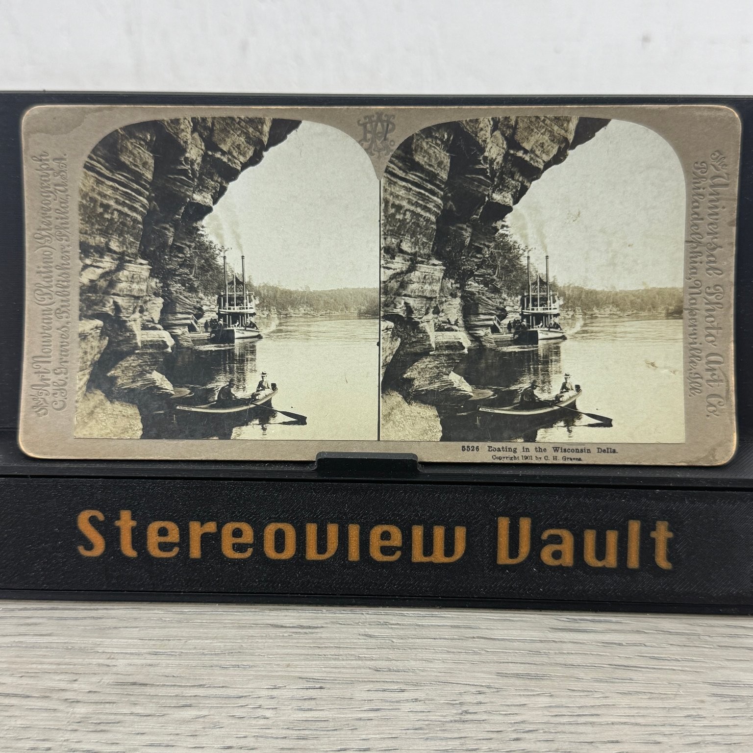 Boating in the Wisconsin Dells Stereoview Universal Photo Art Co. 1901