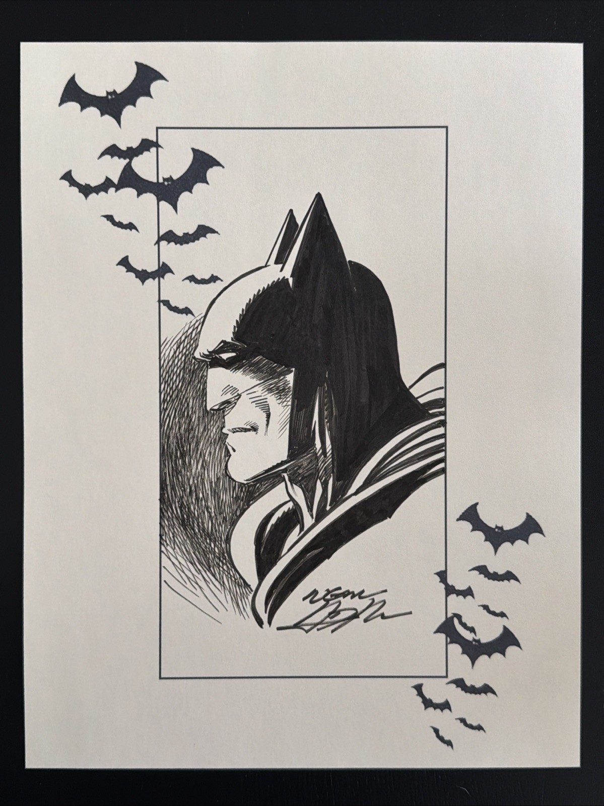 Neal Adams Original Batman Head Sketch Ink Art Signed On Cream Paper