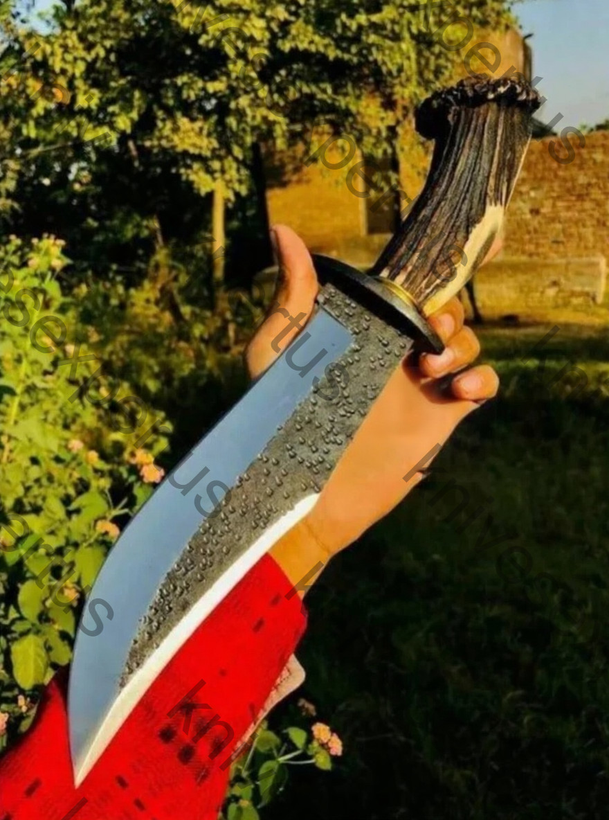 NEW CUSTOM HANDMADE HUNTING BOWIE KNIFE STAG HORN HANDLE WITH LEATHER SHEATH