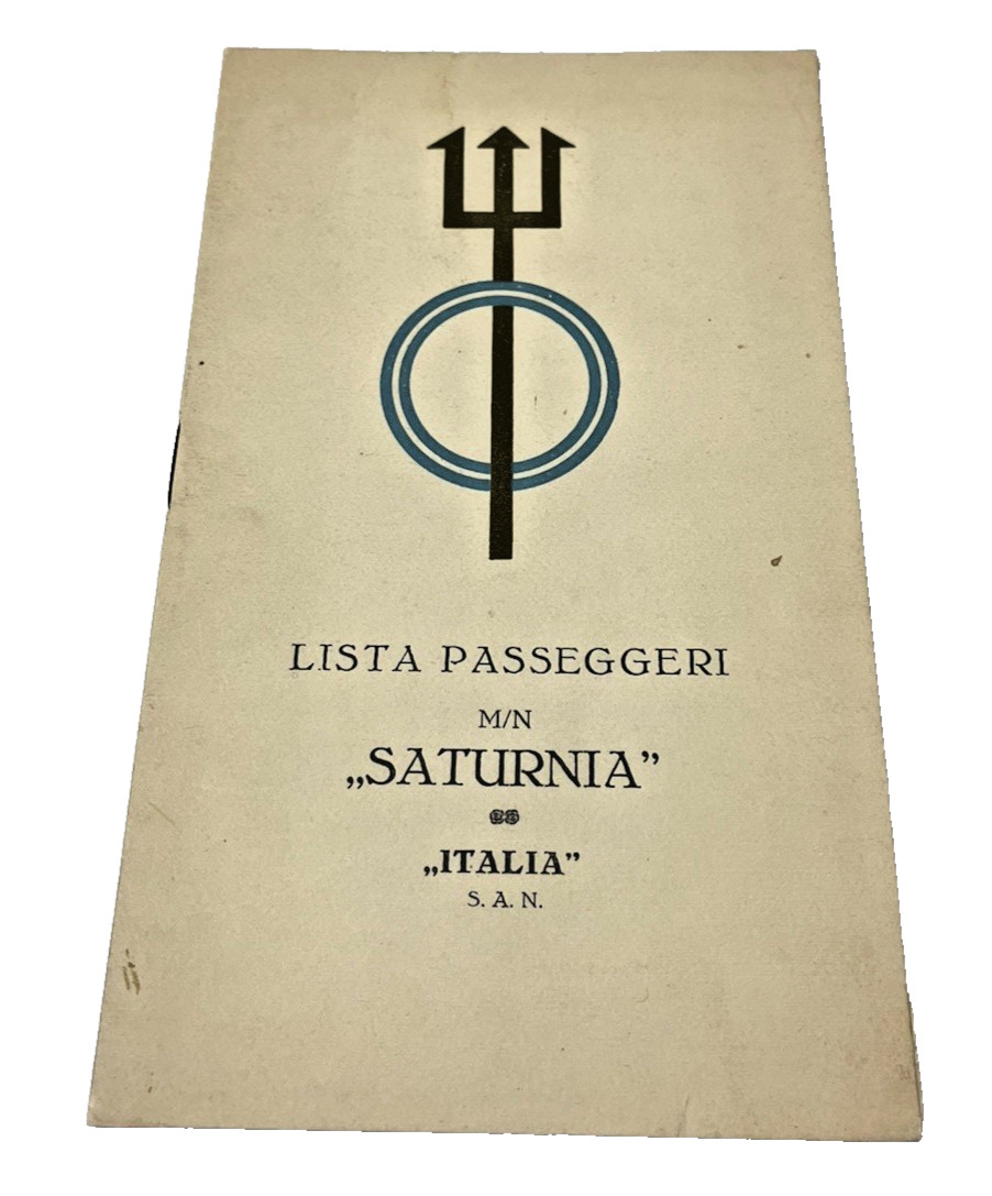 1937 Italian Cruise Ship Saturnia Passenger List Booklet Ephemera Antique 1930s