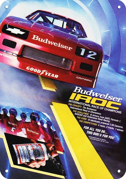 1985 Chevrolet Chevy IROC Camaro & Budweiser Beer DECORATIVE REPLICA METAL SIGN