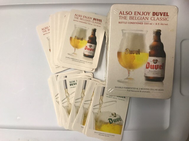DUVEL GREEN / DUVEL - THE BELGIAN CLASSIC -  BEER COASTERS - 2 SIDED . qty 25 .