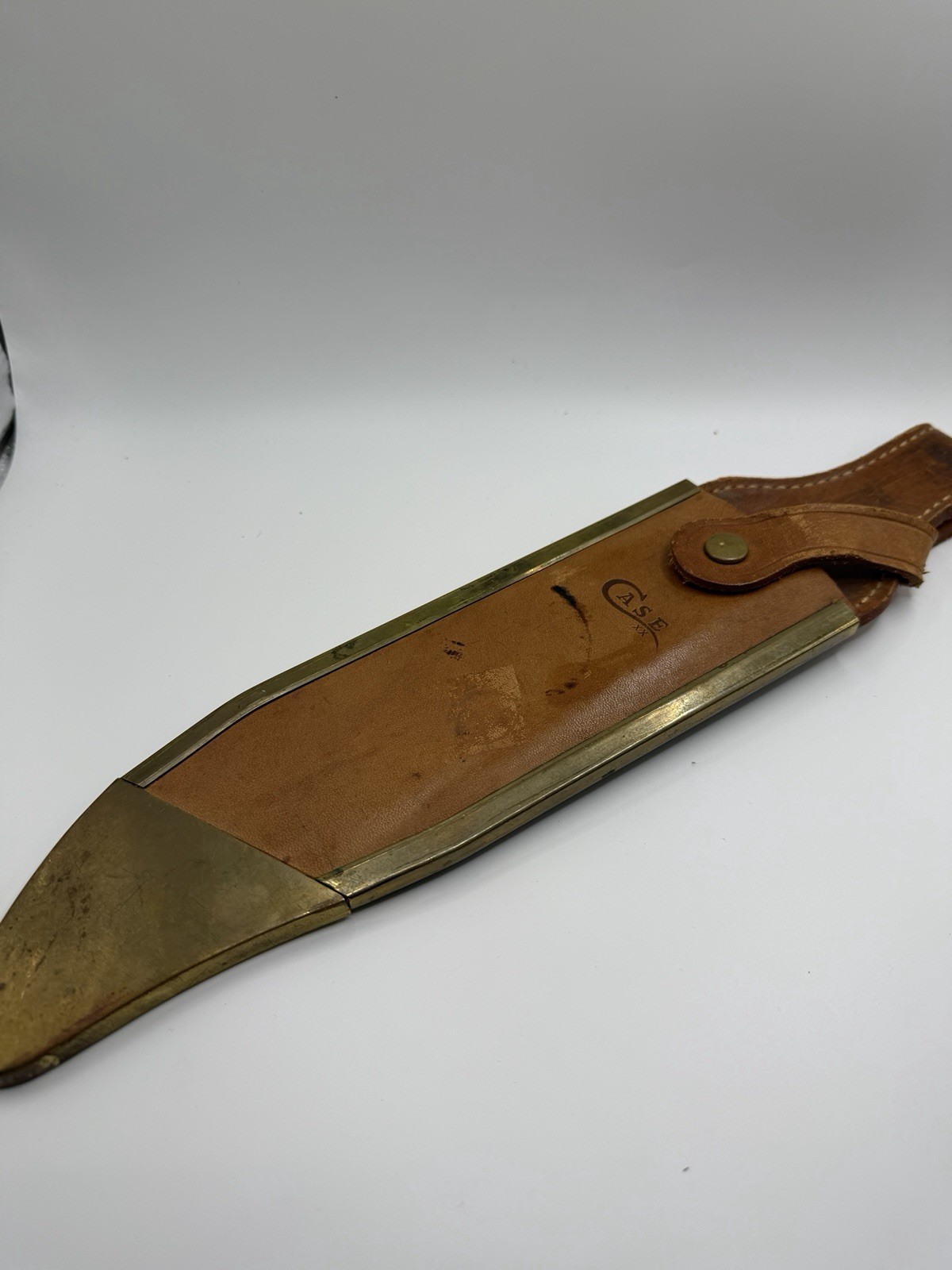 Vintage CASE XX Leather Brass Fixed Blade Hunting Knife Sheath Belt USA