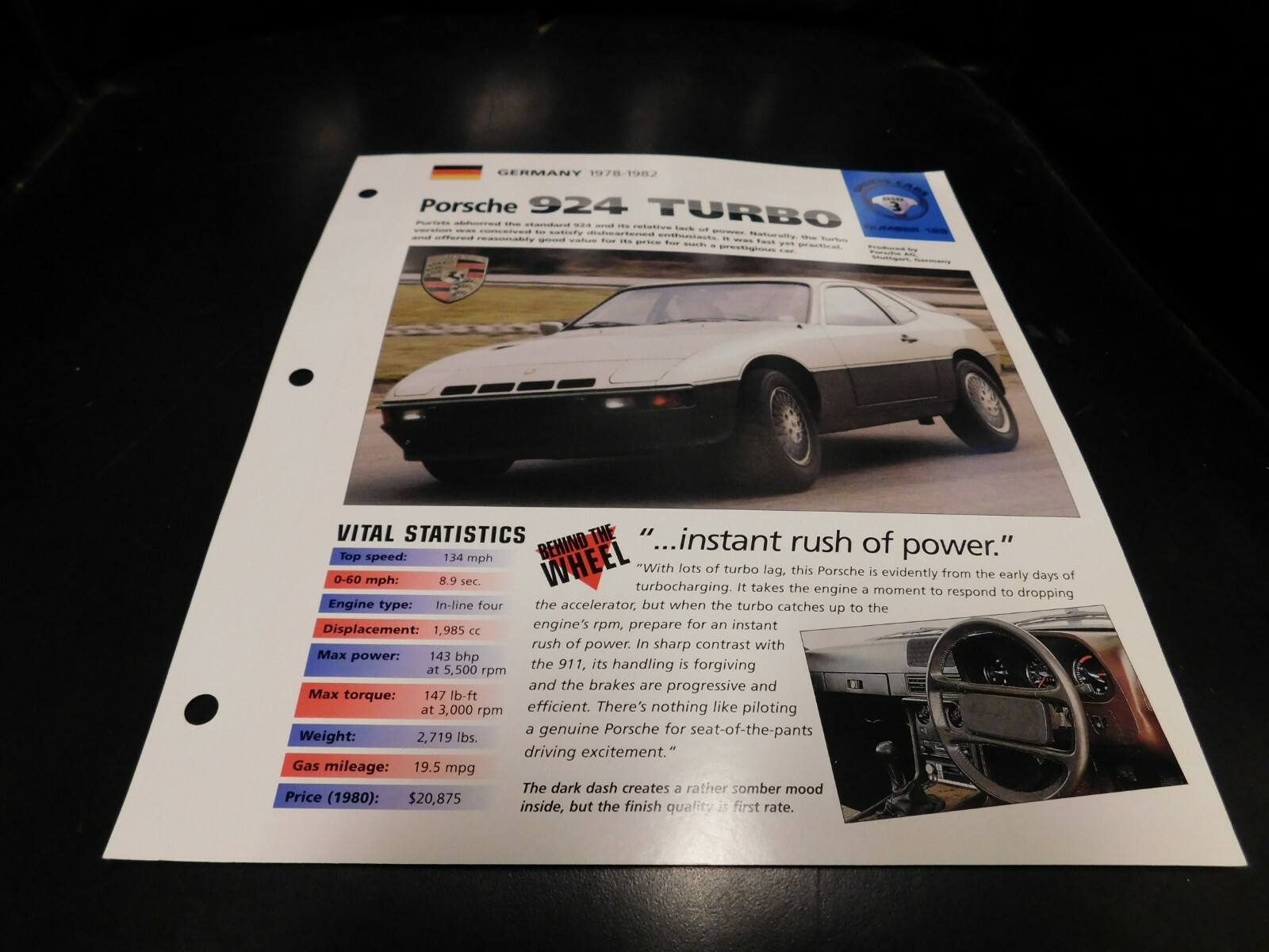 1978-1982 Porsche 924 Turbo Spec Sheet Brochure Photo Poster 79 80 81