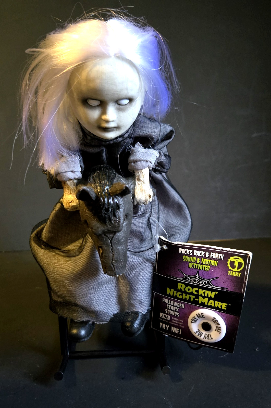 Halloween Animated Creepy Doll Rocking Horse Motion Sound Prop Decor TEKKY