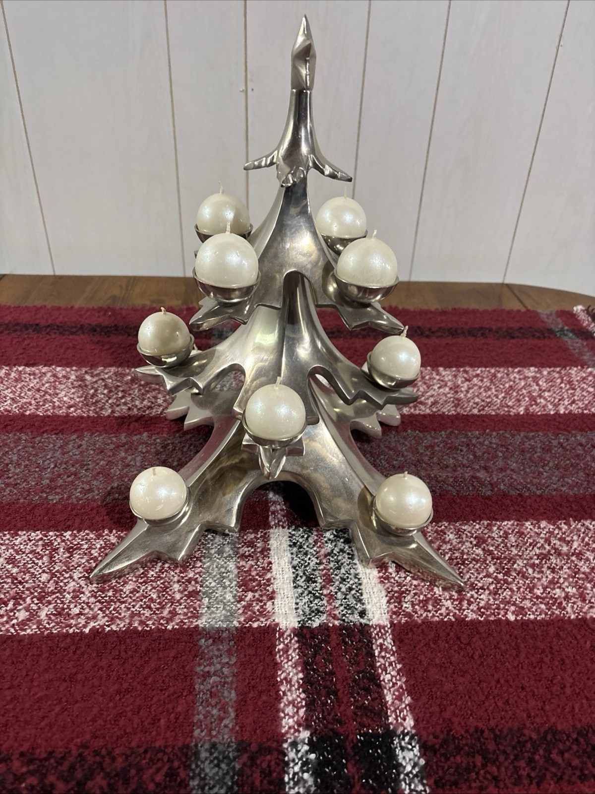 VNT Pottery Barn Christmas Tree 11 W x 14 H with Original Candles. Very Nice